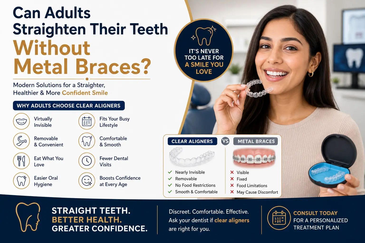 Can Adults Straighten Their Teeth Without Metal Braces?